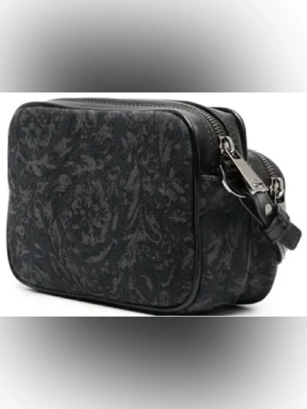 Versace Unisex Borocco Baroque Jacquard Logo Monogram Black Crossbody Bag NEW